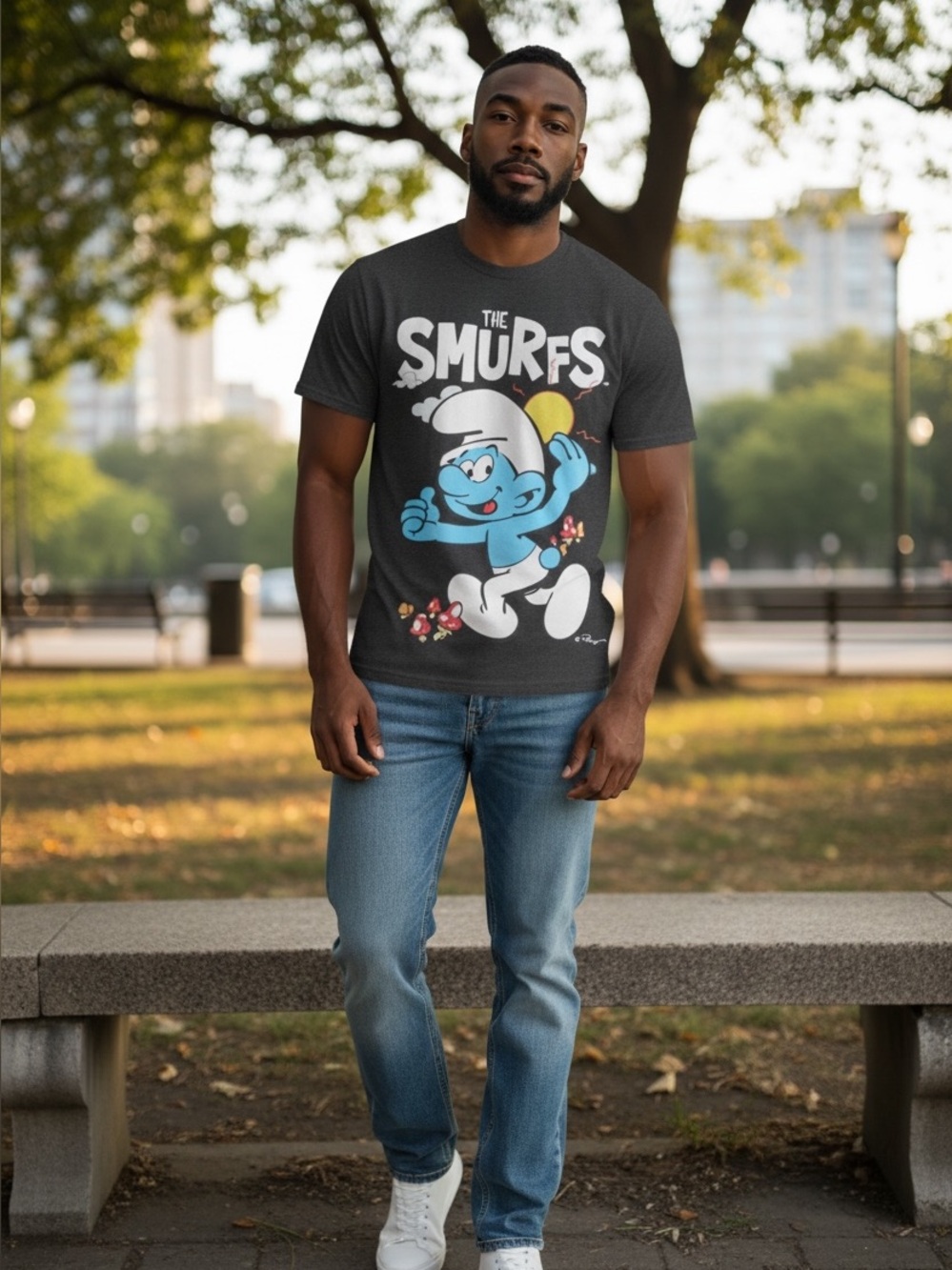 The Smurfs Graphic T-Shirt - Black and Blue